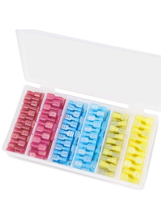 Peachjoy Nylon Spade Quick Disconnect Connectors Kit, Electrical Insulated Terminals, Male and Female Spade Wire Crimp Terminal Assortment Kit, Resists Corrosion, 3 Colors 200 Pcs - Image 1